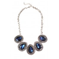 Blue Crystal Encrusted Teardrop Statement Necklace